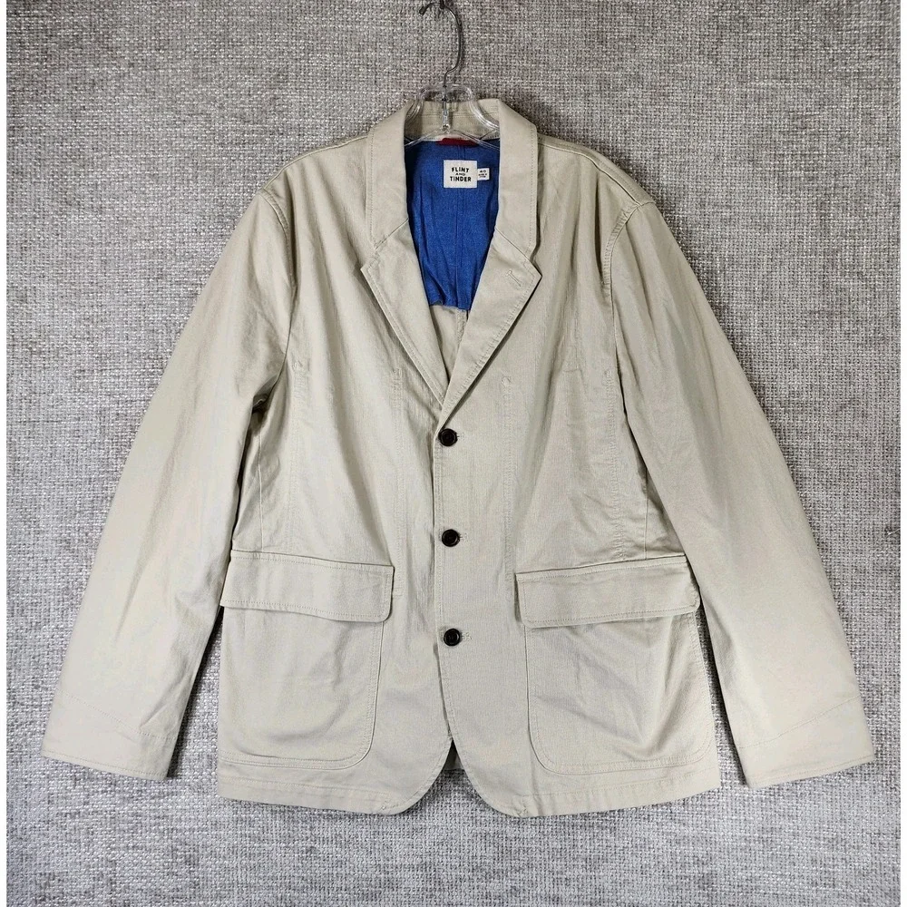 Flint and Tinder Lightweight‎ Cotton Blazer Jacket Mens 40 US *M-L Washed Sand